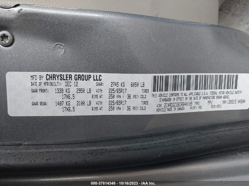 2013 DODGE GRAND CARAVAN SXT - 2C4RDGCG8DR640109