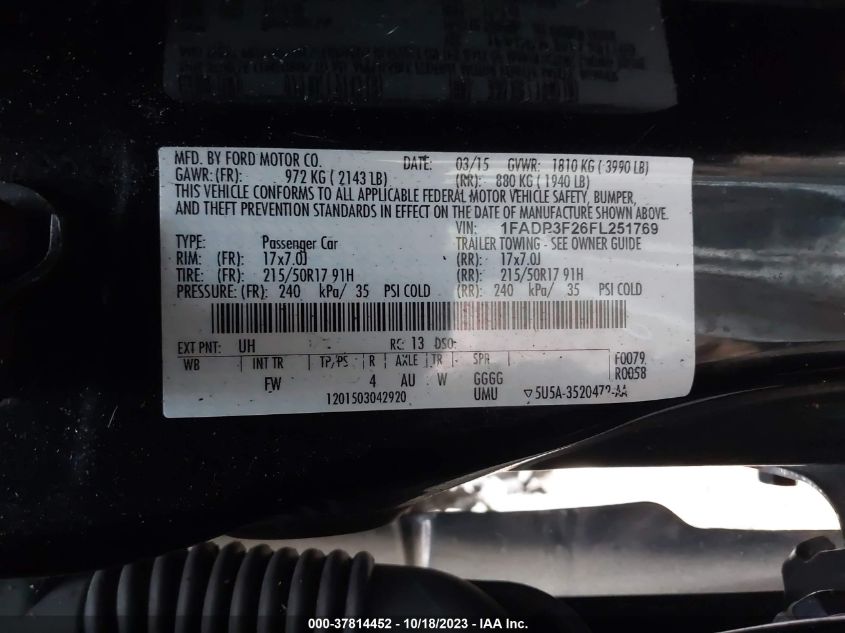 2015 FORD FOCUS SE - 1FADP3F26FL251769