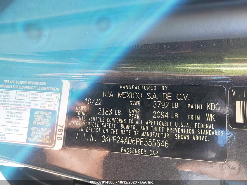 VIN 3KPF24AD6PE555646 2023 KIA FORTE LXS