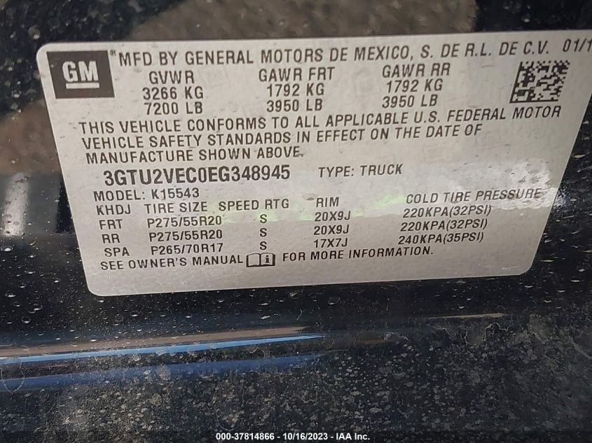 2014 GMC SIERRA 1500 SLT - 3GTU2VEC0EG348945