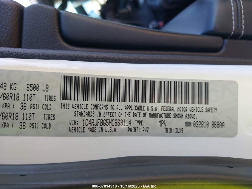 VIN 1C4RJFBG5HC863114 2017 JEEP GRAND CHEROKEE LIMITED