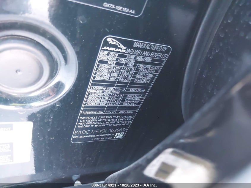 VIN SADCJ2FX9LA629835 2020 JAGUAR F-PACE 25T PREMIUM