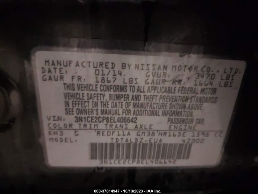 2014 NISSAN VERSA NOTE S/S PLUS/SV/SL - 3N1CE2CP8EL406642