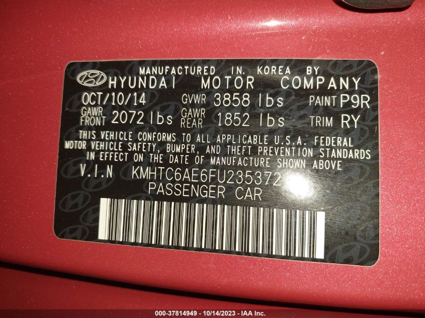 2015 HYUNDAI VELOSTER TURBO - KMHTC6AE6FU235372