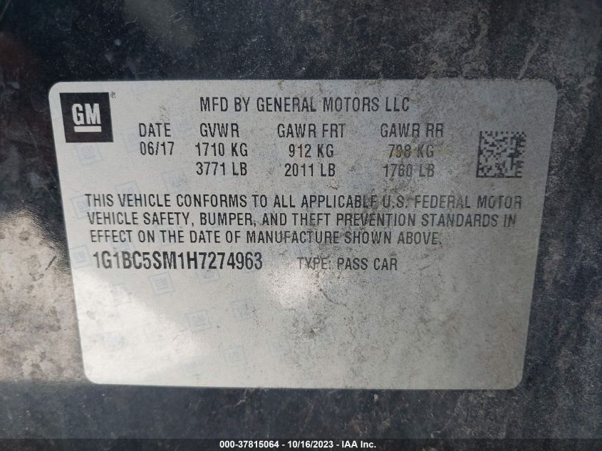 2017 CHEVROLET CRUZE LS - 1G1BC5SM1H7274963