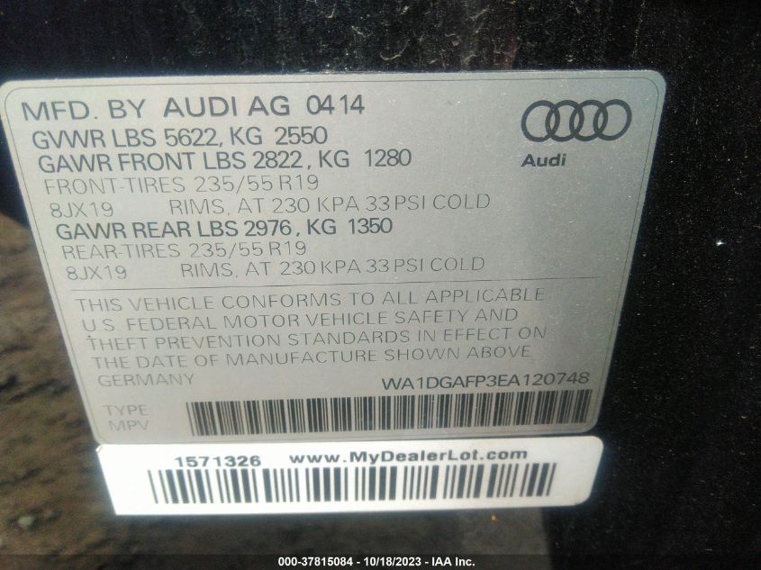 WA1DGAFP3EA120748 2014 AUDI Q5, photo no. 9