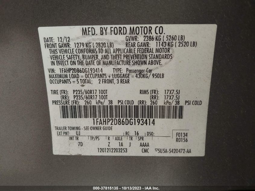 2013 FORD TAURUS SE - 1FAHP2D86DG193414