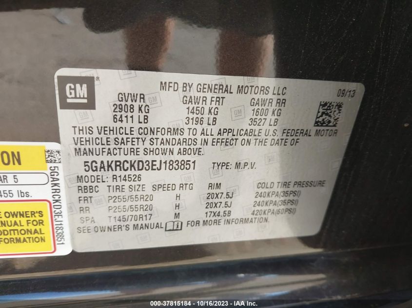 2014 BUICK ENCLAVE PREMIUM - 5GAKRCKD3EJ183851