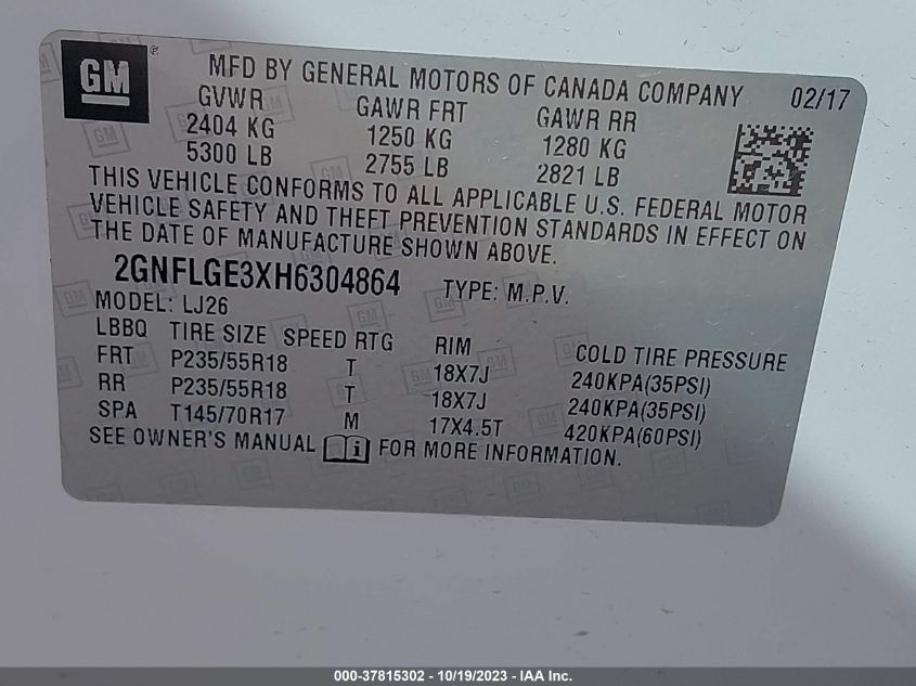 2017 CHEVROLET EQUINOX PREMIER - 2GNFLGE3XH6304864