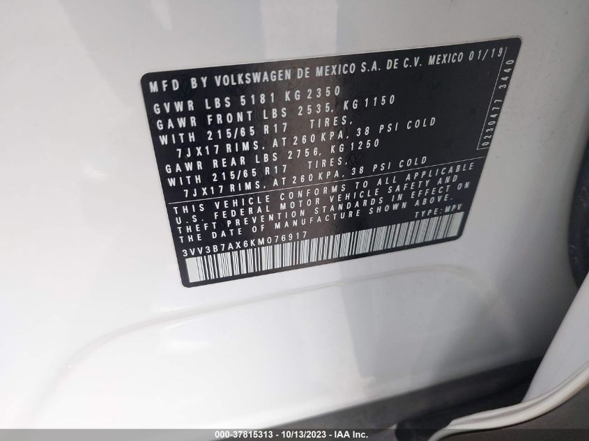 3VV3B7AX6KM076917 Volkswagen Tiguan SEL 9