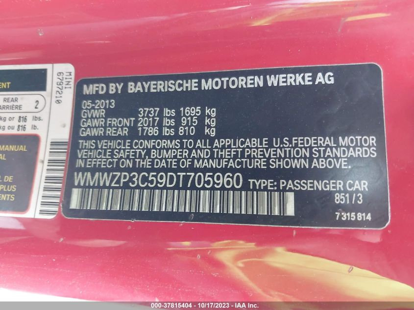 2013 MINI COOPER CONVERTIBLE S WMWZP3C59DT705960