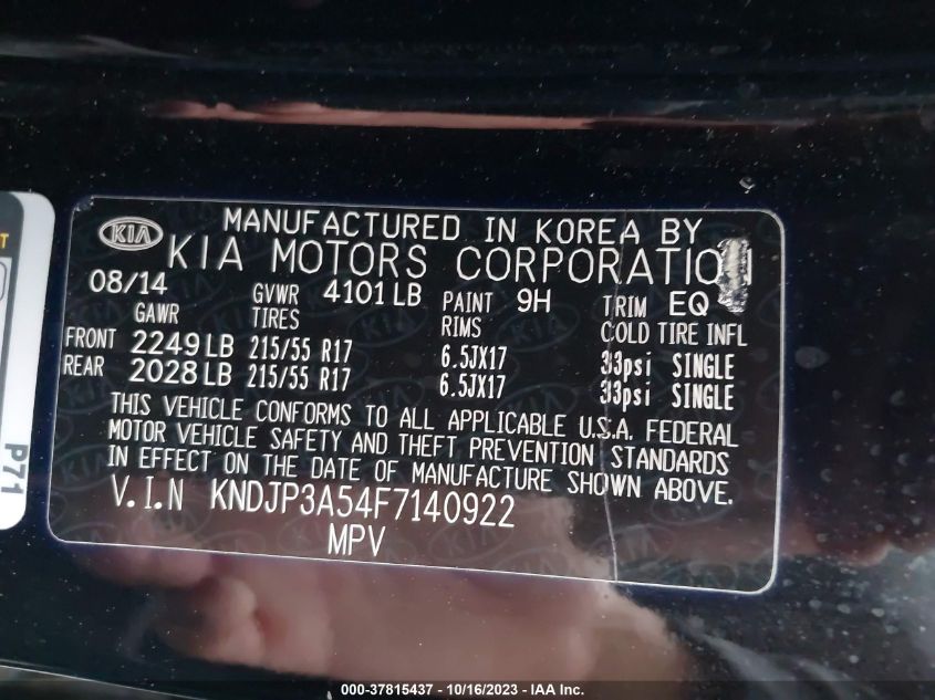 2015 KIA SOUL + - KNDJP3A54F7140922
