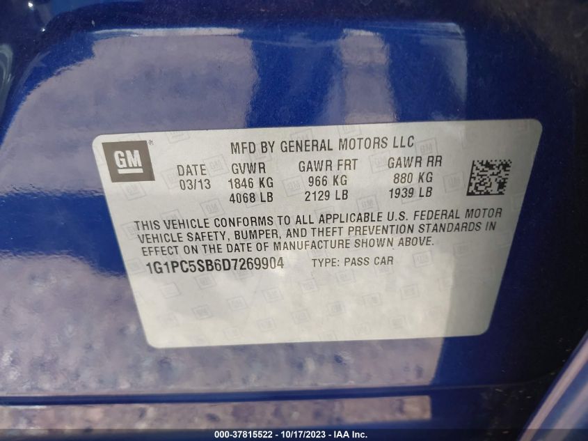 2013 CHEVROLET CRUZE LT - 1G1PC5SB6D7269904