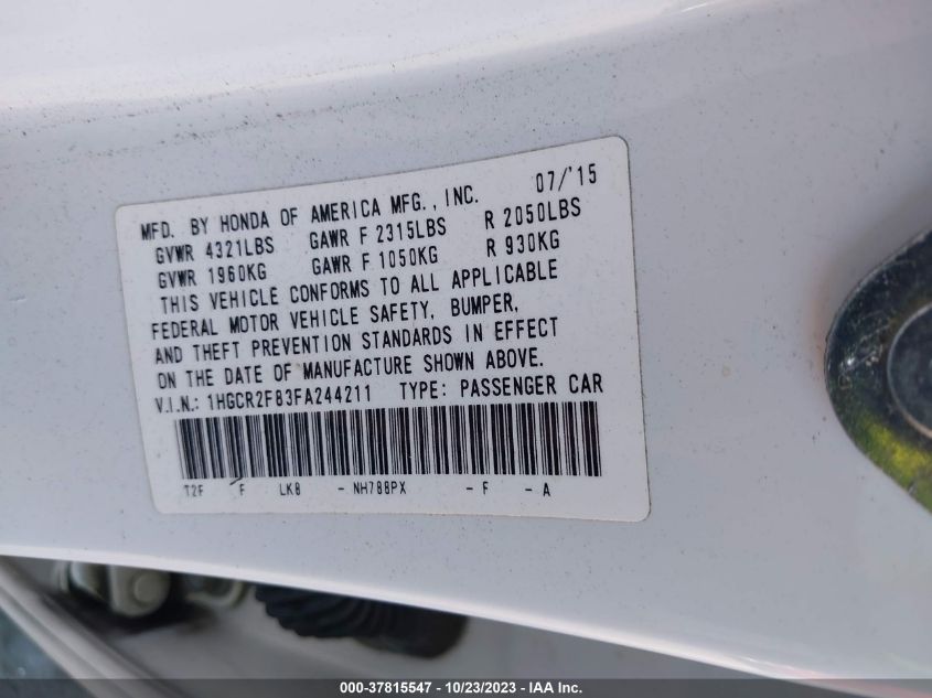 2015 HONDA ACCORD EX-L - 1HGCR2F83FA244211