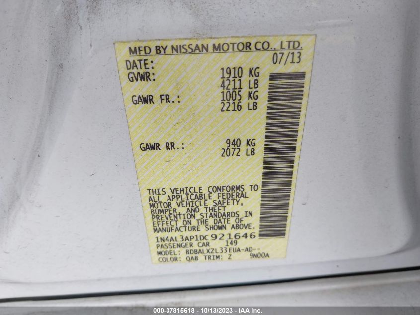2013 NISSAN ALTIMA 2.5 SL - 1N4AL3AP1DC921646