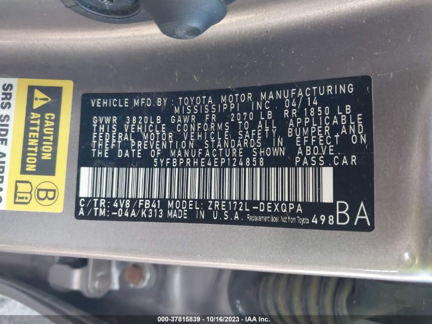 2014 TOYOTA COROLLA ECO/ECO PLUS/ECO PREMIUM - 5YFBPRHE4EP124858