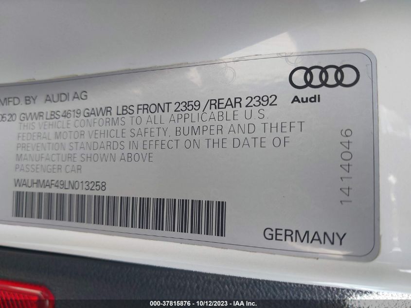 WAUHMAF49LN013258 Audi A4 PREMIUM PLUS 9