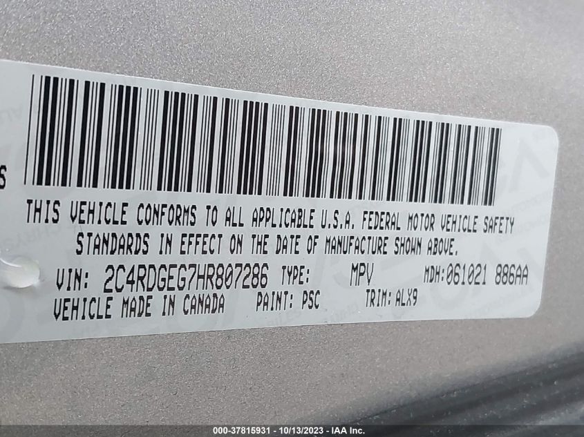 2017 DODGE GRAND CARAVAN GT - 2C4RDGEG7HR807286