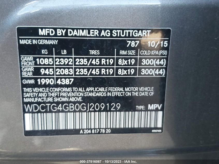 2016 MERCEDES-BENZ GLA GLA 250 - WDCTG4GB0GJ209129