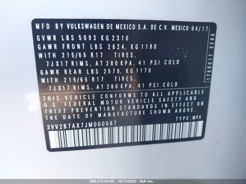 VIN 3VV2B7AX7JM000567 2018 VOLKSWAGEN TIGUAN SE/SEL