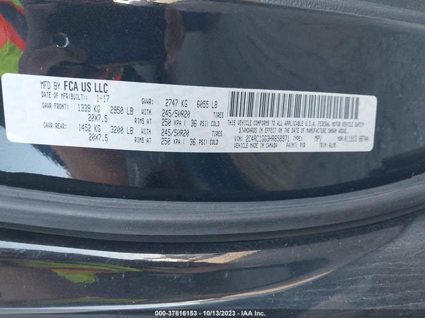 VIN 2C4RC1GG3HR658971 2017 CHRYSLER PACIFICA LIMITED