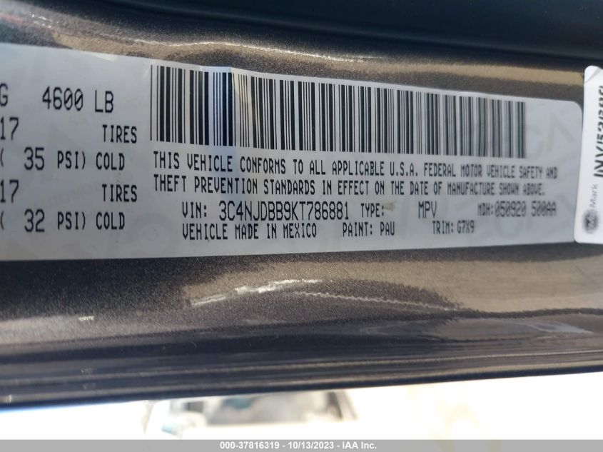 VIN 3C4NJDBB9KT786881 2019 JEEP COMPASS LATITUDE