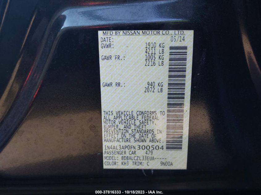 2015 NISSAN ALTIMA 2.5 - 1N4AL3AP0FN300504