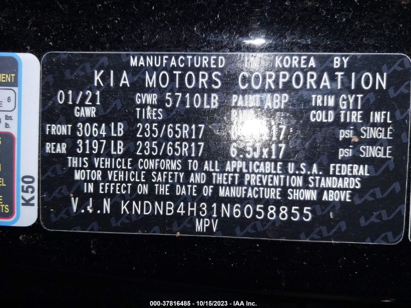 2022 KIA CARNIVAL MPV LX SEAT PACKAGE KNDNB4H31N6058855