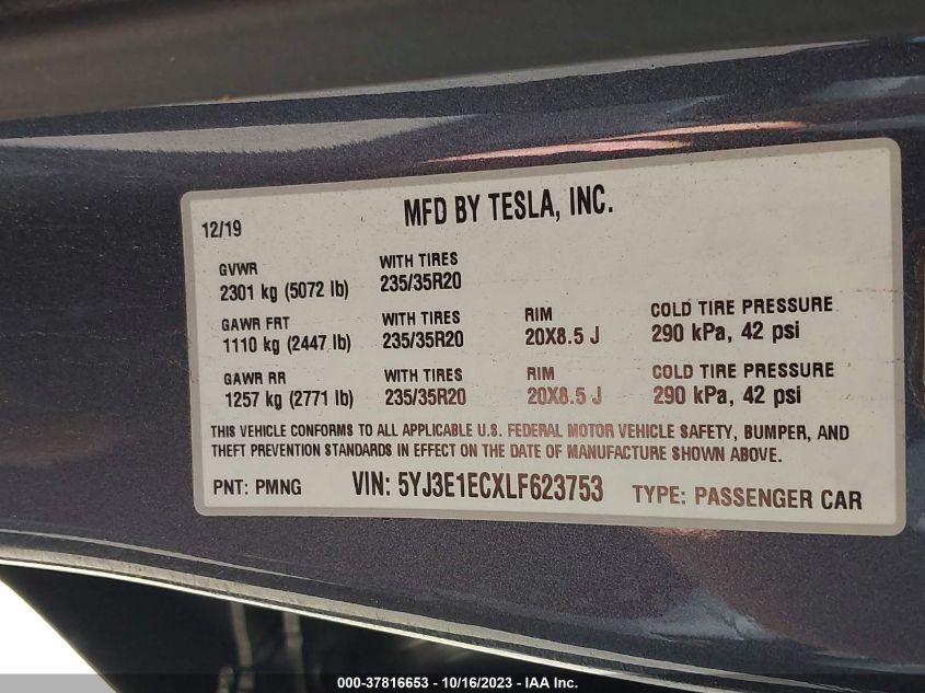 2020 TESLA MODEL 3 - 5YJ3E1ECXLF623753