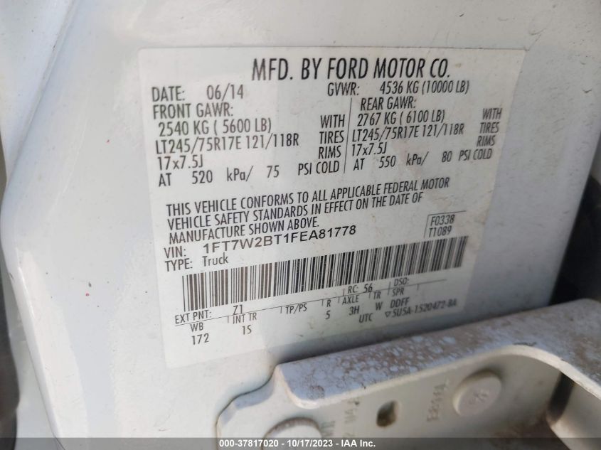 2015 FORD F-250 XL - 1FT7W2BT1FEA81778