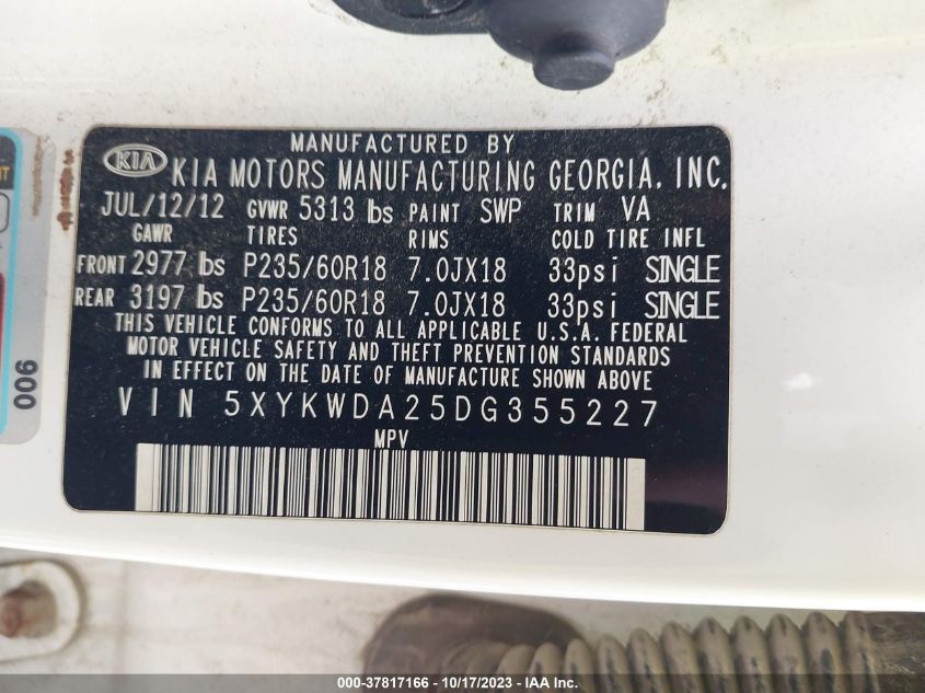 2013 KIA SORENTO SX - 5XYKWDA25DG355227