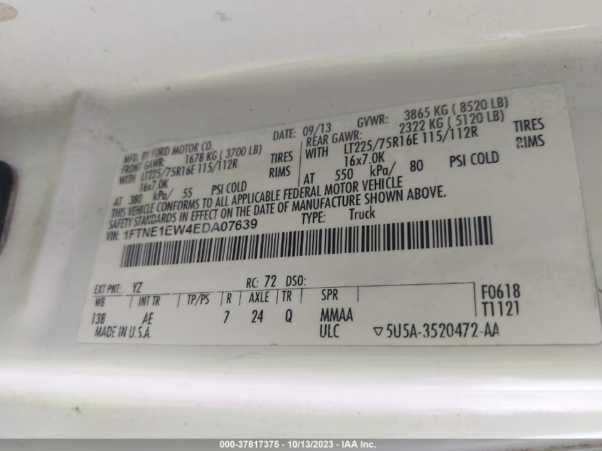 2014 FORD ECONOLINE CARGO VAN COMMERCIAL/RECREATIONAL 1FTNE1EW4EDA07639