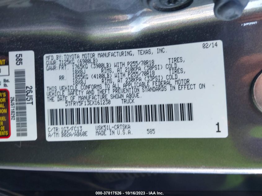 2014 TOYOTA TUNDRA SR5 5.7L V8 - 5TFRY5F13EX161230