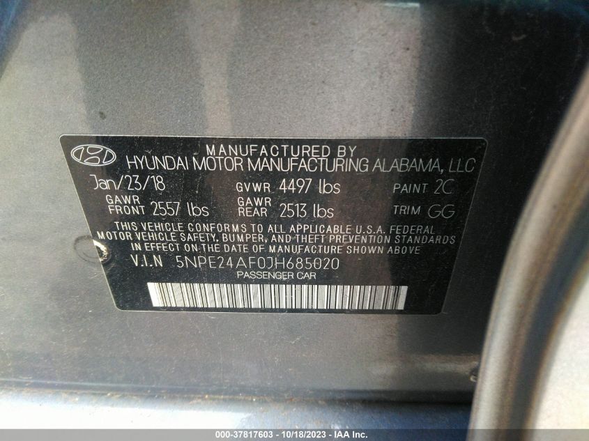 VIN 5NPE24AF0JH685020 2018 HYUNDAI SONATA no.9