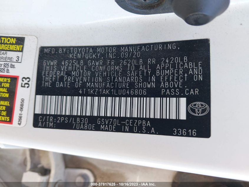 2020 TOYOTA CAMRY TRD/XSE - 4T1KZ1AK1LU046806