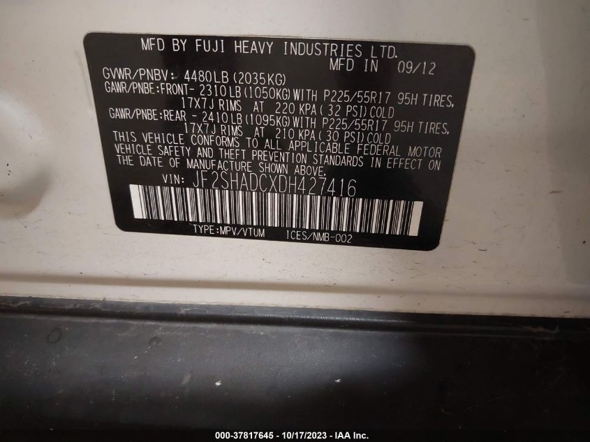 2013 SUBARU FORESTER 2.5X PREMIUM - JF2SHADCXDH427416