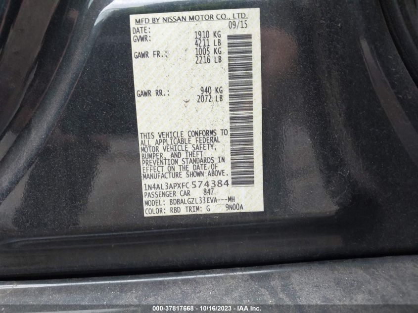 2015 NISSAN ALTIMA 2.5 S - 1N4AL3APXFC574384