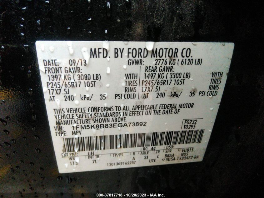 2014 FORD EXPLORER BASE - 1FM5K8B83EGA73892