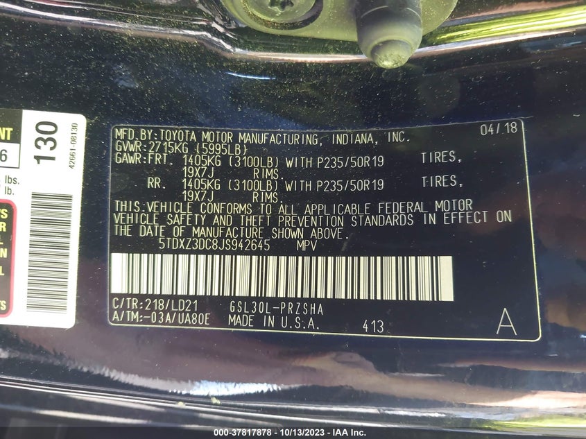 VIN 5TDXZ3DC8JS942645 2018 TOYOTA SIENNA SE/SE PREMIUM