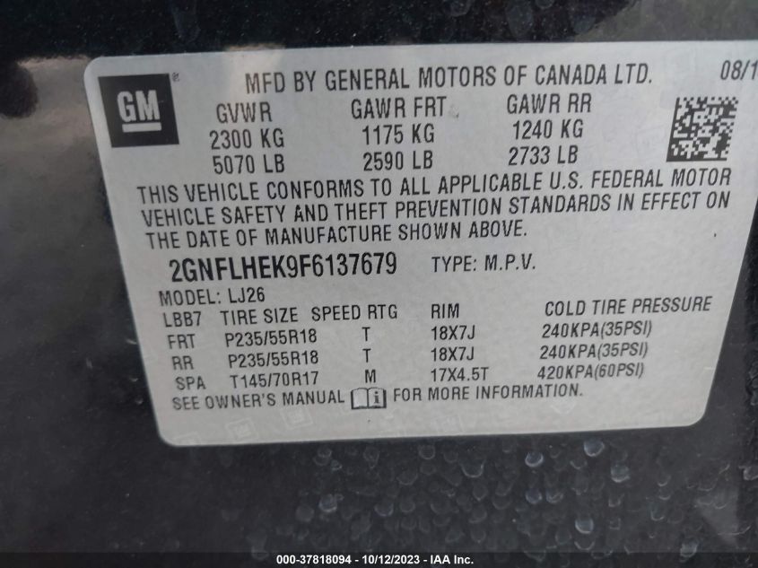 2015 CHEVROLET EQUINOX LTZ - 2GNFLHEK9F6137679