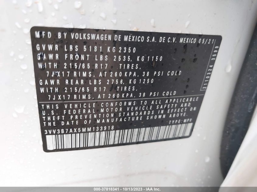 2021 VOLKSWAGEN TIGUAN SE/SE R-LINE BLACK/SEL - 3VV3B7AX5MM133918