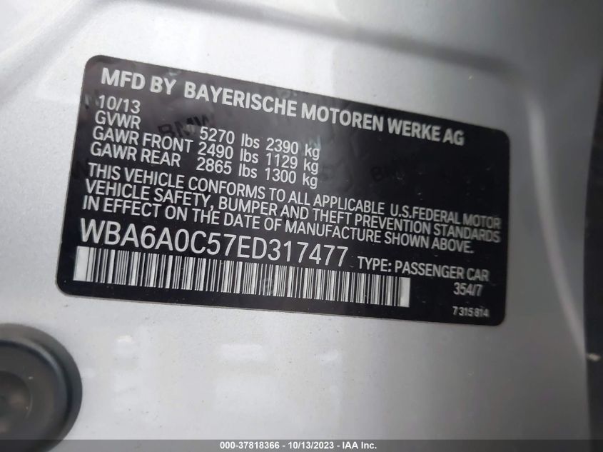 2014 BMW 6 SERIES 640I - WBA6A0C57ED317477