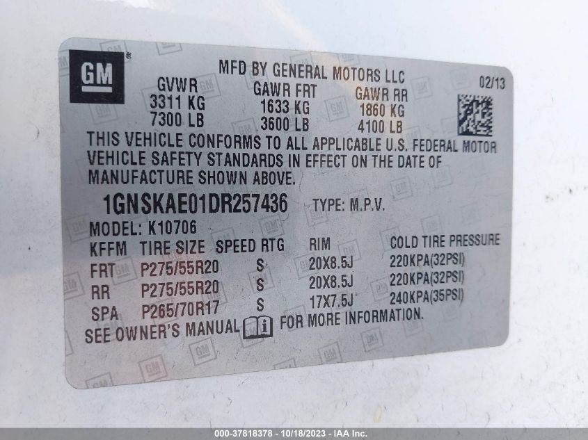 2013 CHEVROLET TAHOE LS - 1GNSKAE01DR257436
