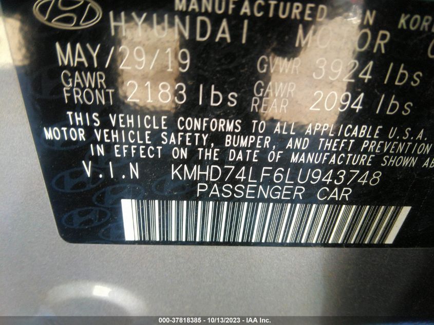 VIN KMHD74LF6LU943748 2020 HYUNDAI ELANTRA no.9