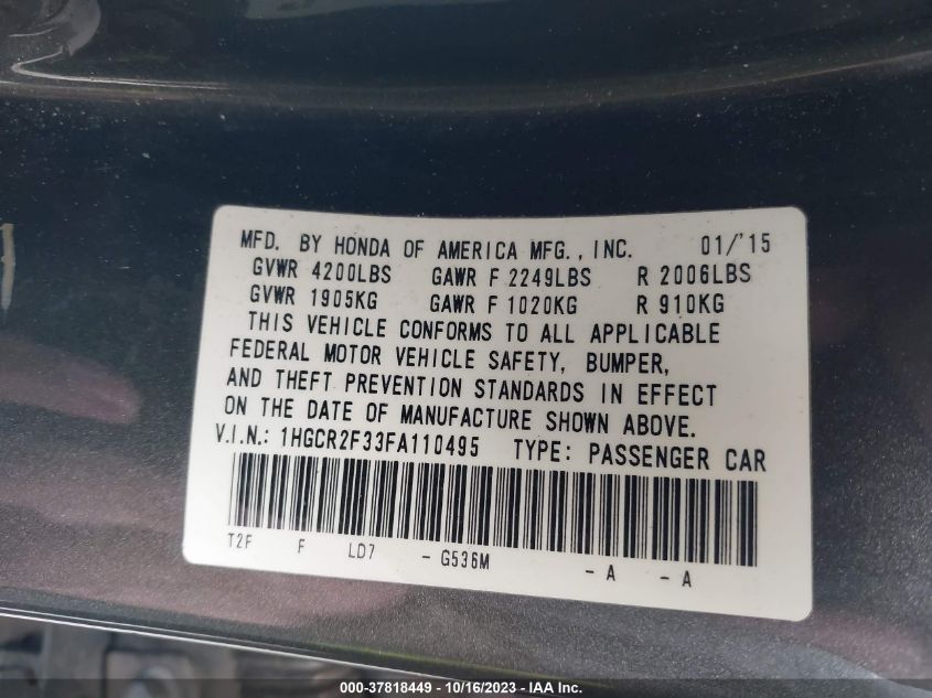2015 HONDA ACCORD LX - 1HGCR2F33FA110495