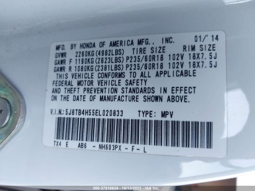 2014 ACURA RDX TECH PKG - 5J8TB4H55EL020833