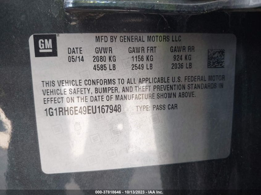 2014 CHEVROLET VOLT - 1G1RH6E49EU167948