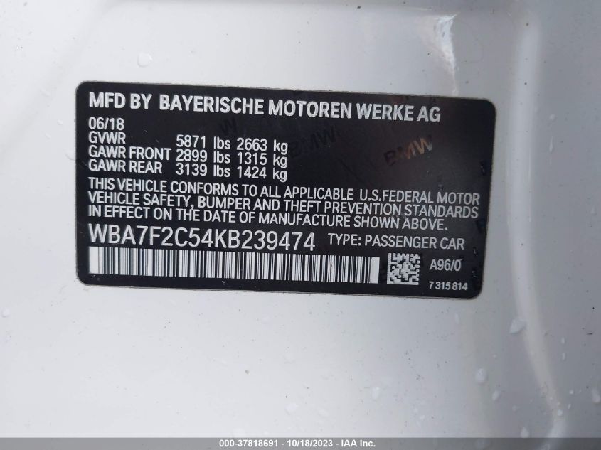 WBA7F2C54KB239474 | 2019 BMW 750I