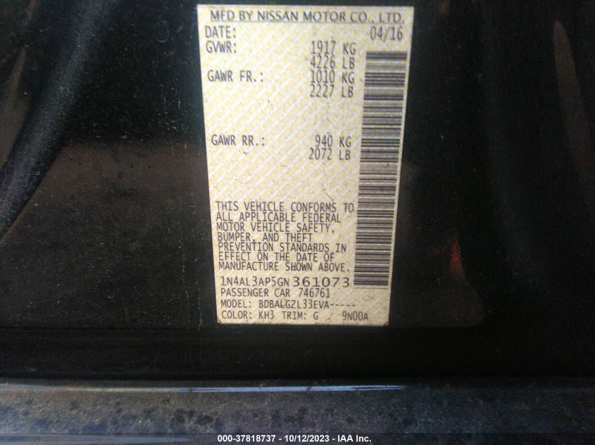 2016 NISSAN ALTIMA 2.5 - 1N4AL3AP5GN361073
