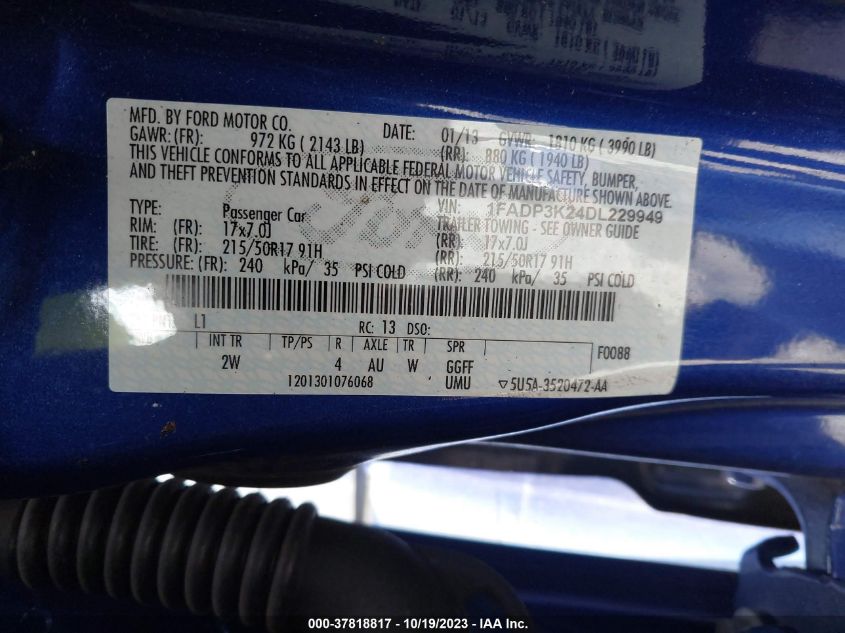 2013 FORD FOCUS SE - 1FADP3K24DL229949